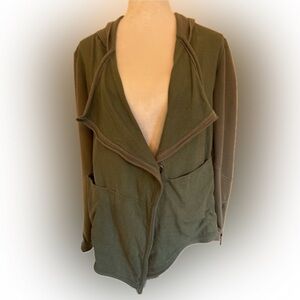 Willow & Clay EVEREVE Olive Linen Draped Hooded Cardigan w/cotton sleeves XS